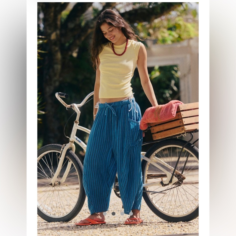 NWT FREE PEOPLE Quinn Striped Pants in Navy Combo